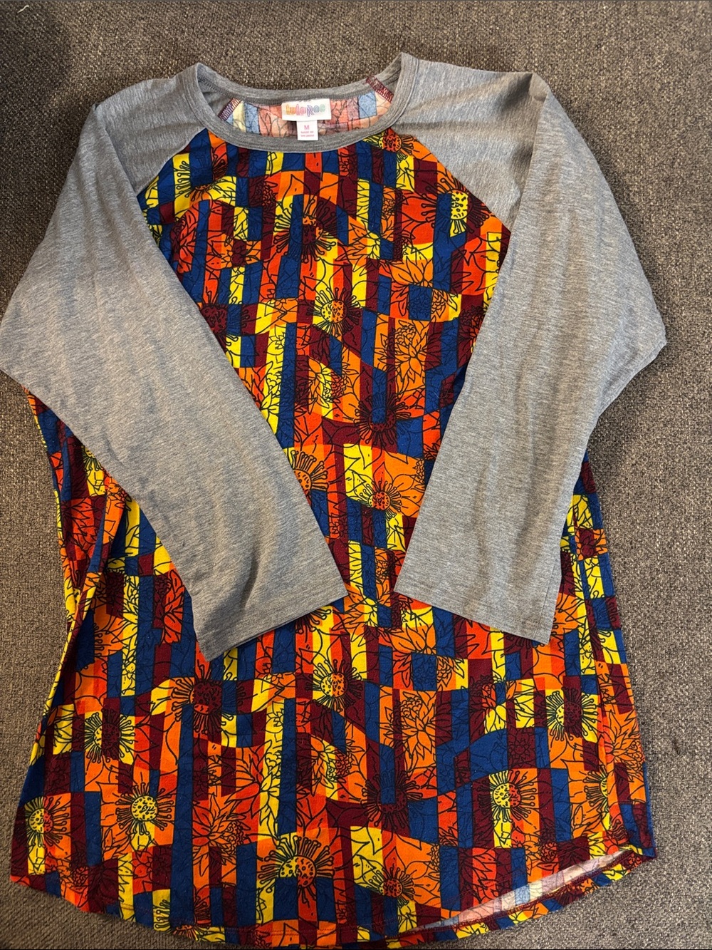 LuLaRoe Long Sleeve Raglan Top - Gray, Orange, Yellow, Blue